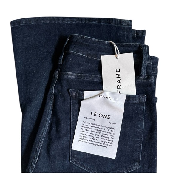 FRAME Le One Flare Jeans Keller Dark Wash Stretch Sustainable Size 2 Tall NWT - Picture 3 of 10